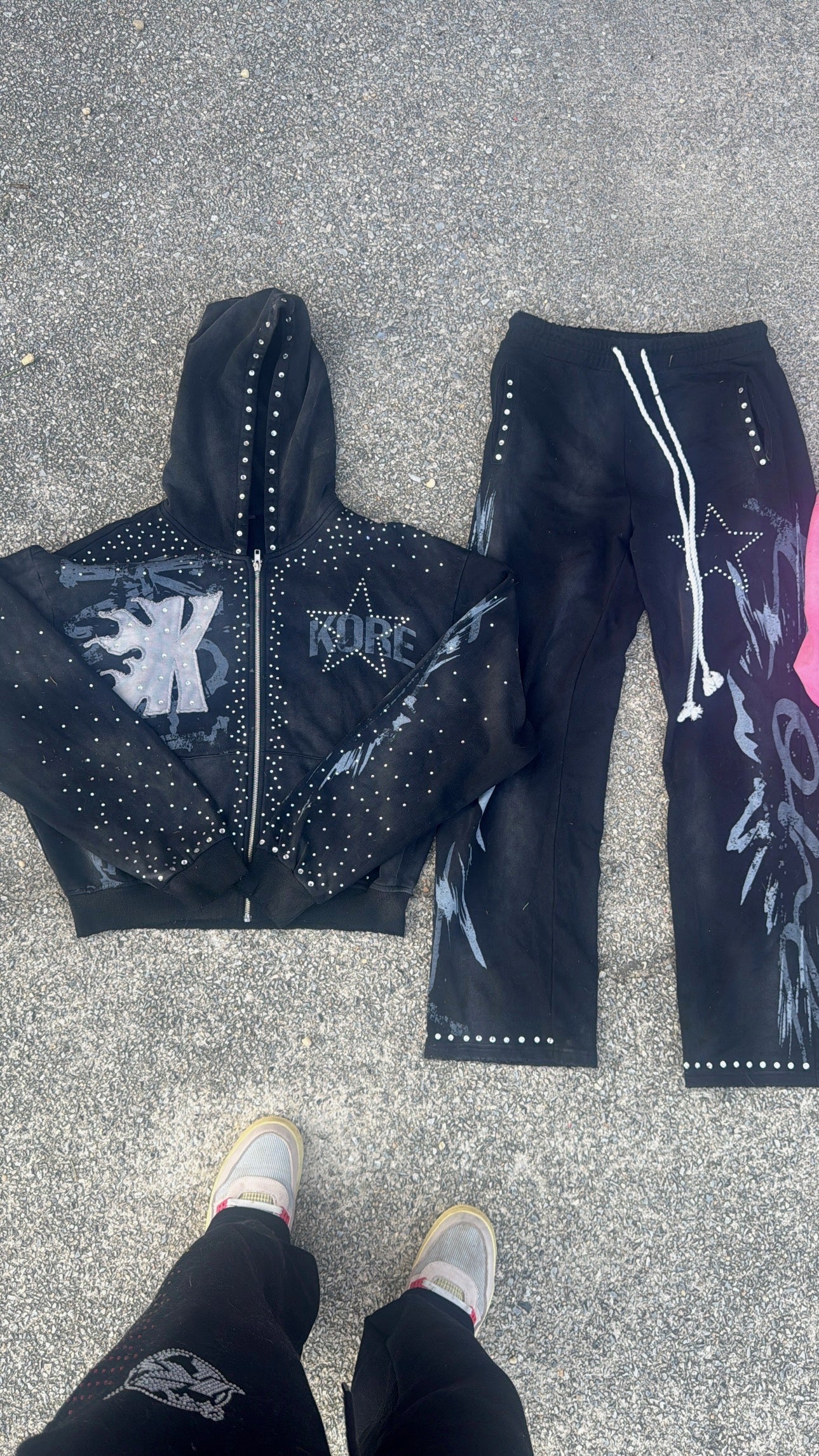 Black & Pink Rhinestone Zip-Up Hoodie
