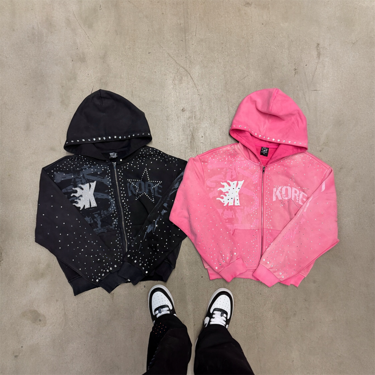 Rhinestone Zip-Up Hoodie
