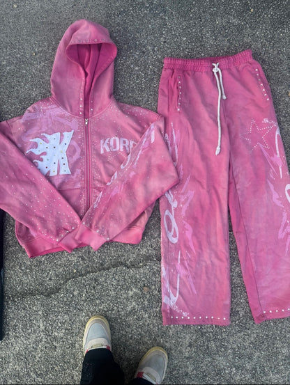 Black & Pink Rhinestone Sweatpants
