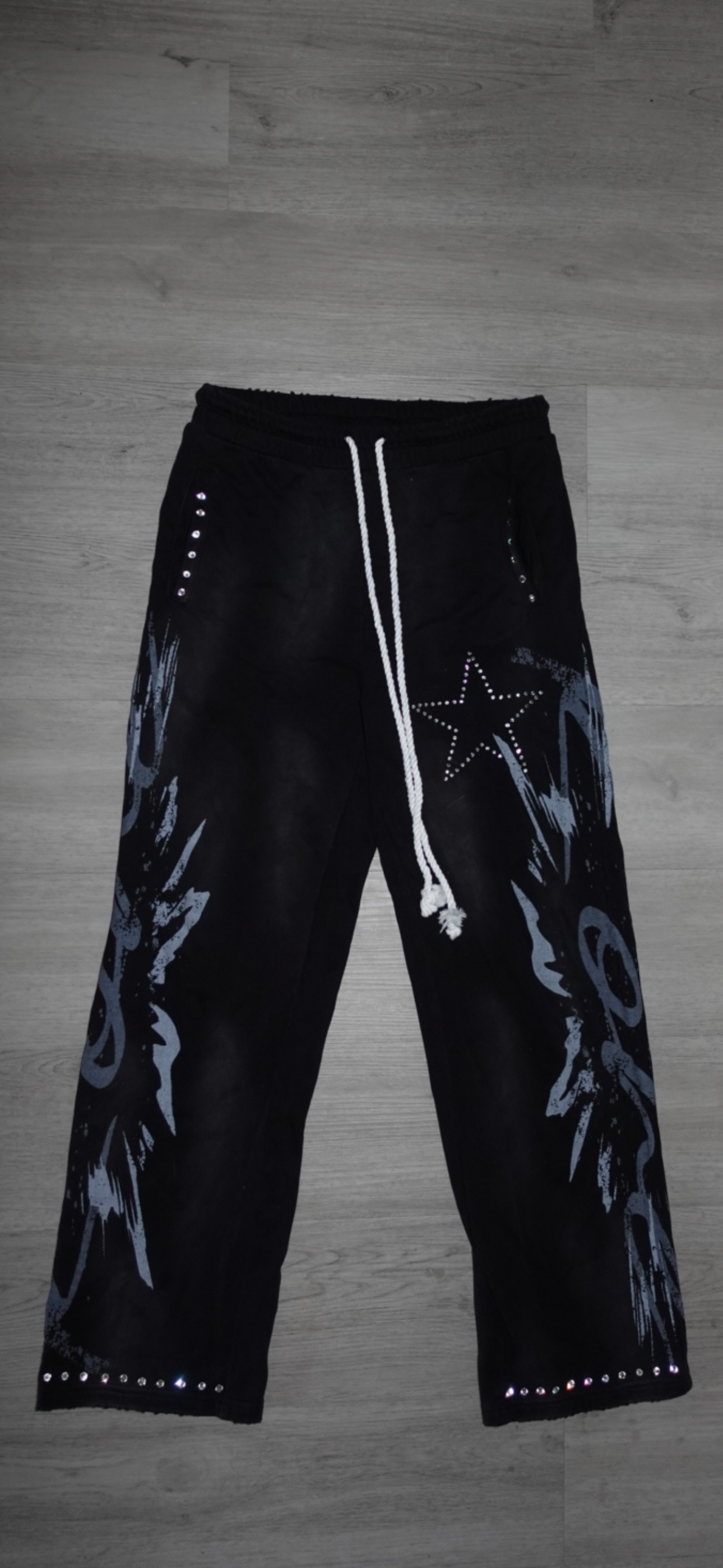 Black & Pink Rhinestone Sweatpants