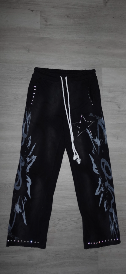 Black & Pink Rhinestone Sweatpants